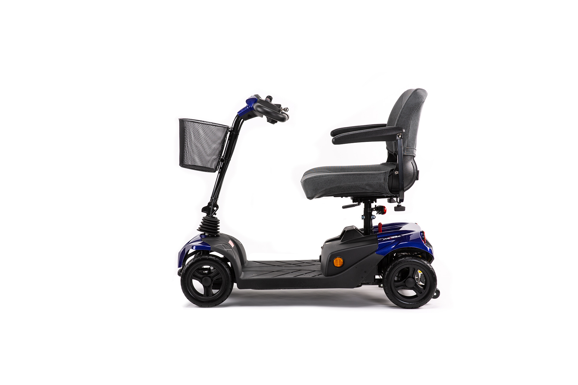 Blå promenadscooter som hjälper dig i vardagen. CE-märkt och medicinskt godkänd.